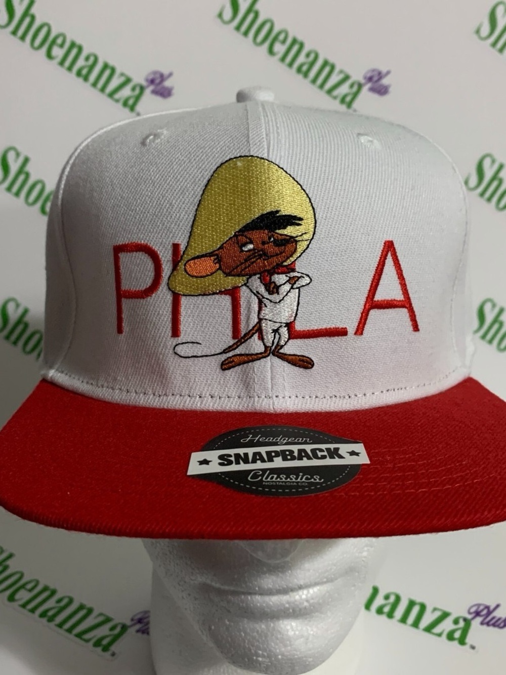 White/Red Classic White & Red Snapback Hat with Embroidered Character